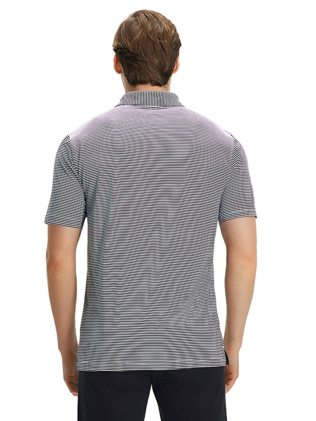 Striped Performance Golf Shirt For Men-Black