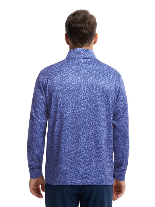 Print Performance Golf Quarter Zip For Men-Blue Flower Rain