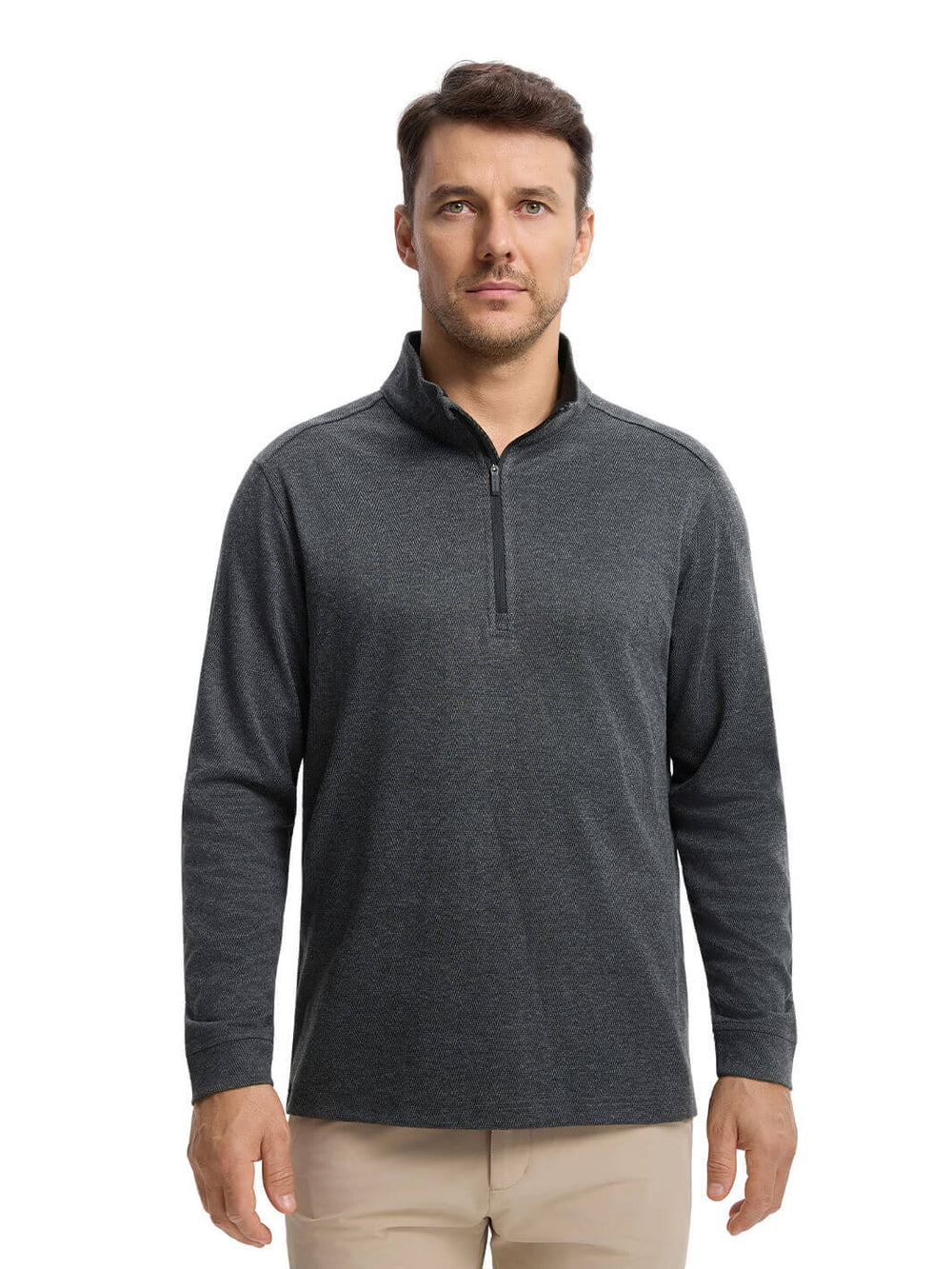 Herringbone Performance Golf Quarter Zip For Men-Black