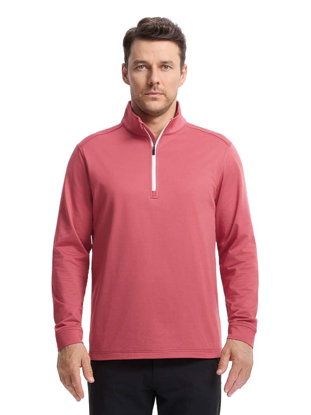 Solid Performance Fleece Golf Quarter Zip For Men-Baked Apple