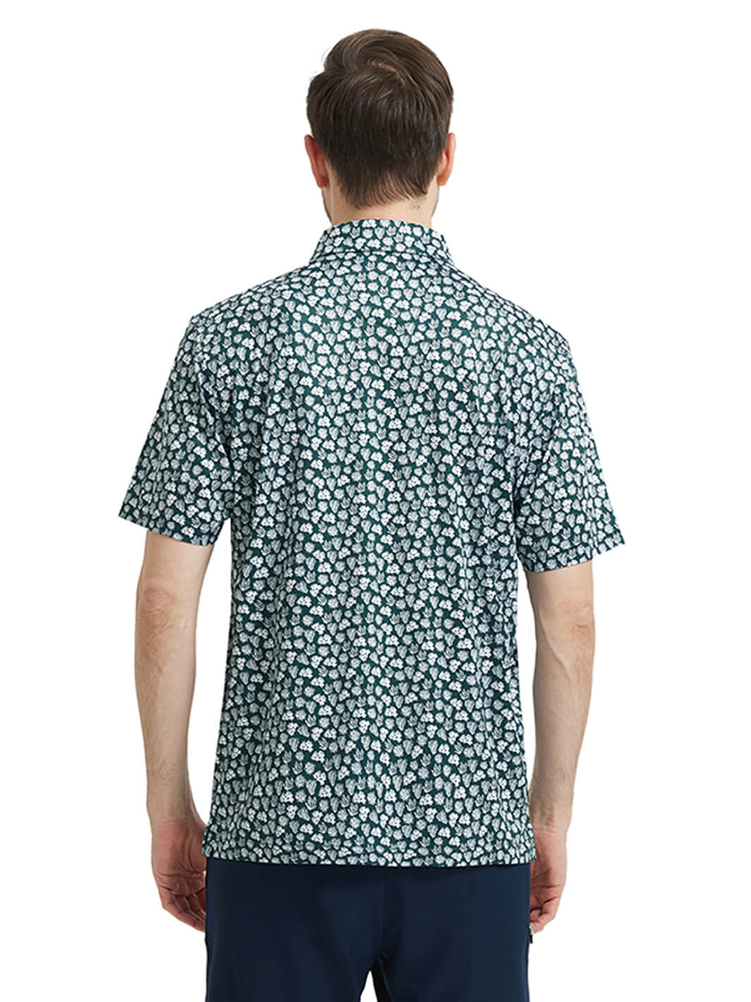 Men's Print Performance Polo-GREEN CORAL SEA