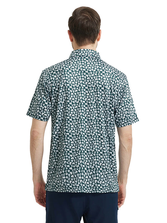 Men's Print Performance Polo-GREEN CORAL SEA