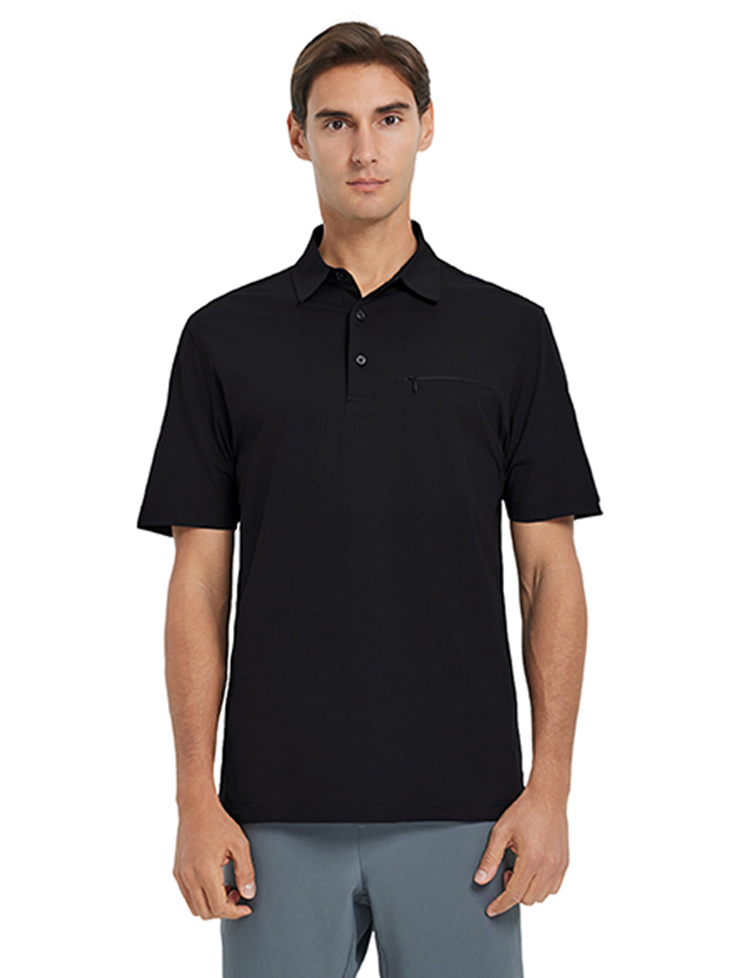 Hidden Zip Pocket Performance Polo-BLACK
