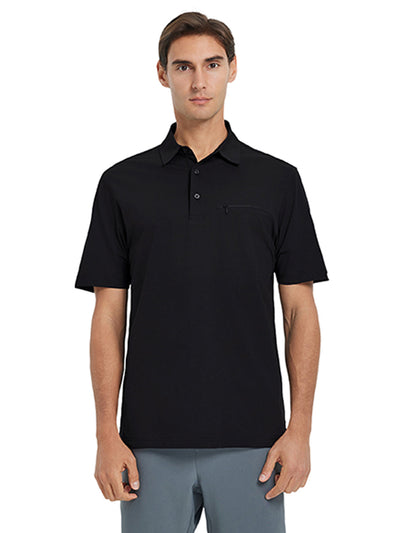 Hidden Zip Pocket Performance Polo-BLACK