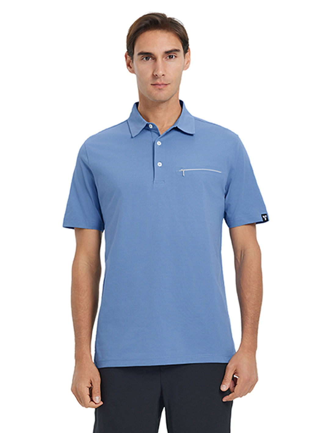Hidden Zip Pocket Performance Polo-DENIM BLUE