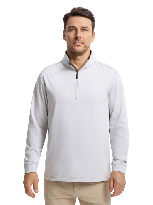 Solid Performance Fleece Golf Quarter Zip For Men-Vapor Blue