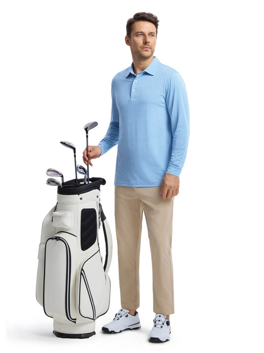 Striped Long Sleeve Golf Shirt For Men-Sailor Blue