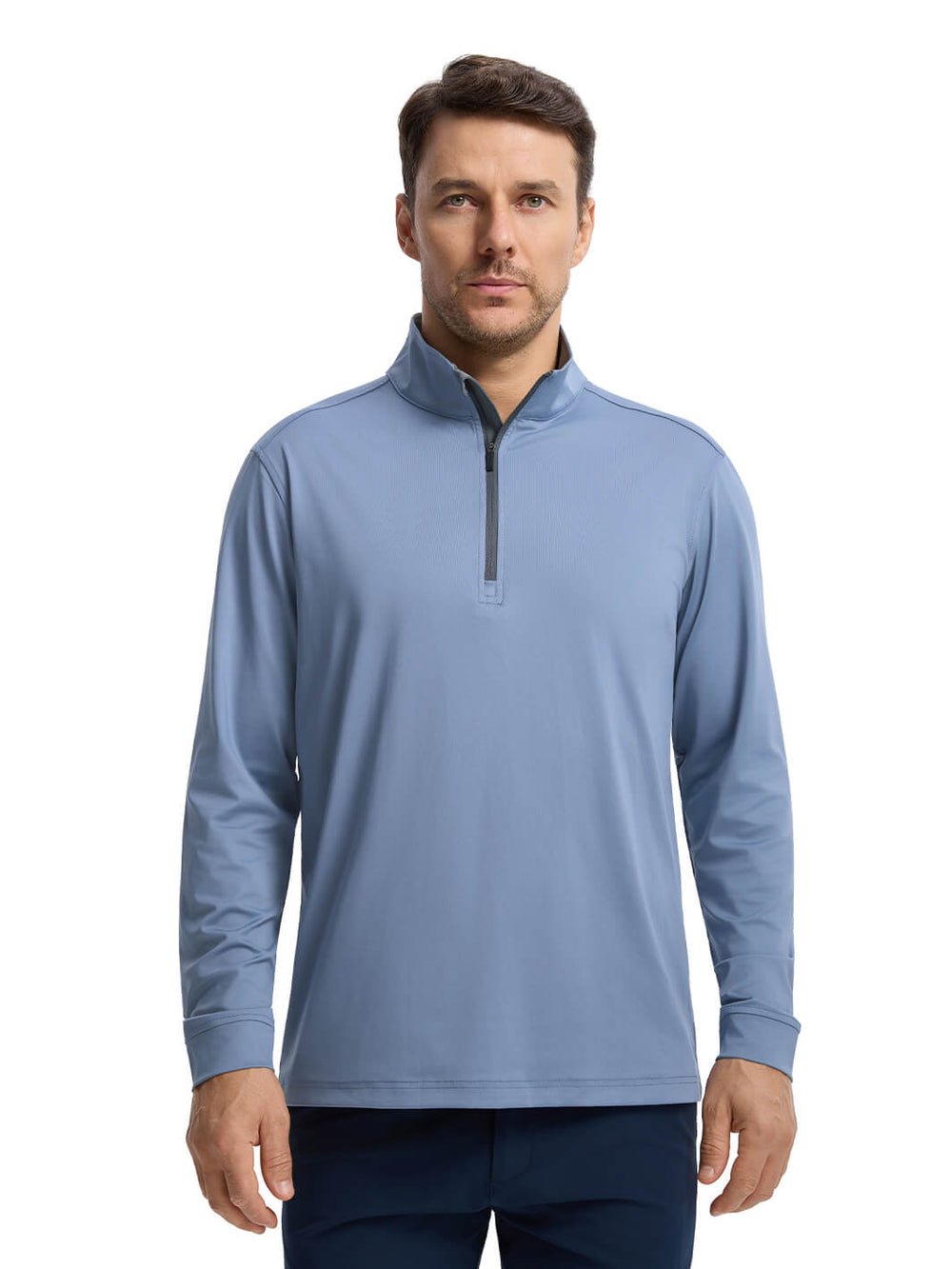 Solid Performance Golf Quarter Zip For Men-Steel Blue