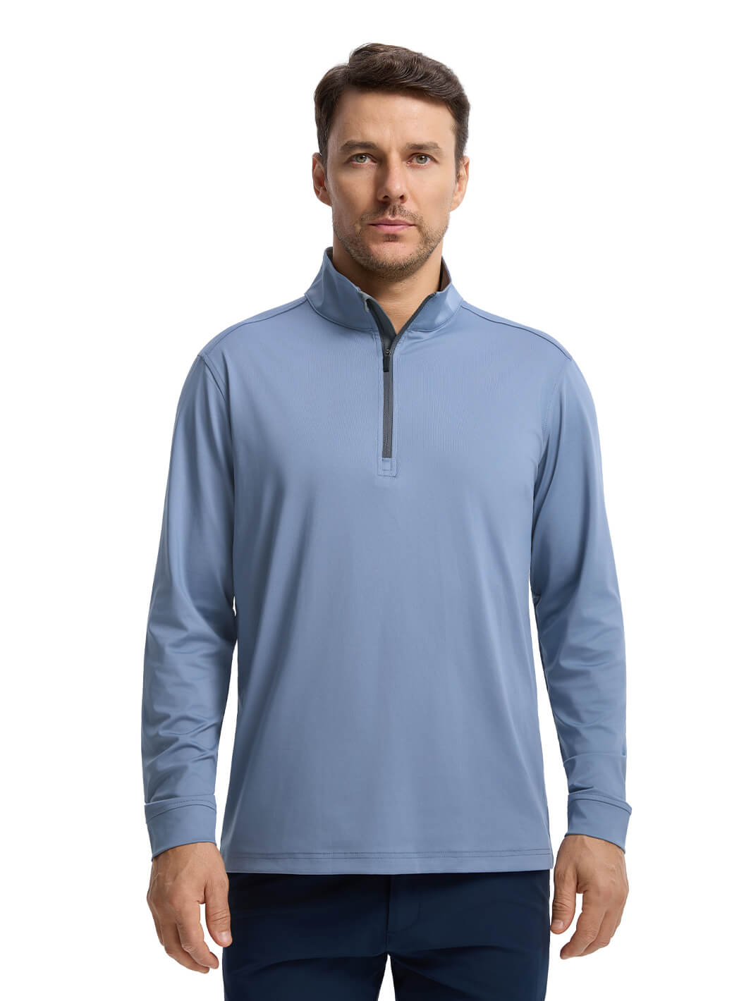 Solid Performance Golf Quarter Zip For Men-Steel Blue