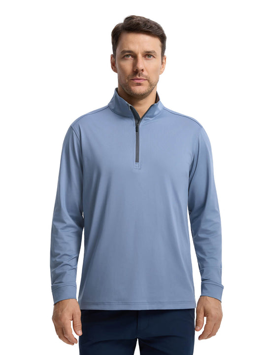 Solid Performance Golf Quarter Zip For Men-Steel Blue
