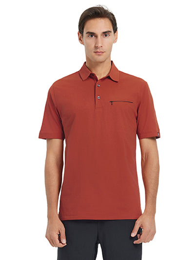 Hidden Zip Pocket Performance Polo-TITIAN RED