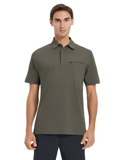 Hidden Zip Pocket Performance Polo-TAUPE