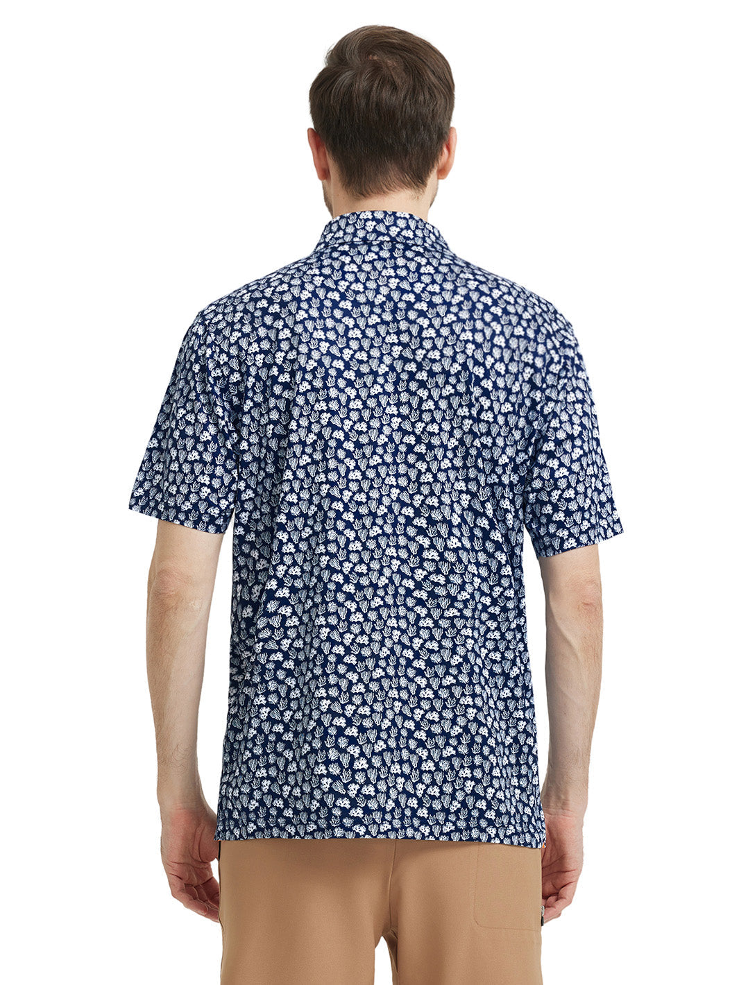 Men's Print Performance Polo-NAVY CORAL SEA