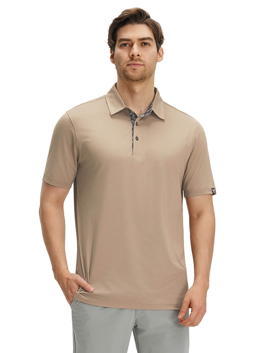 Designed Collared Solid Performance Golf Shirt For Men-Poplar Palm