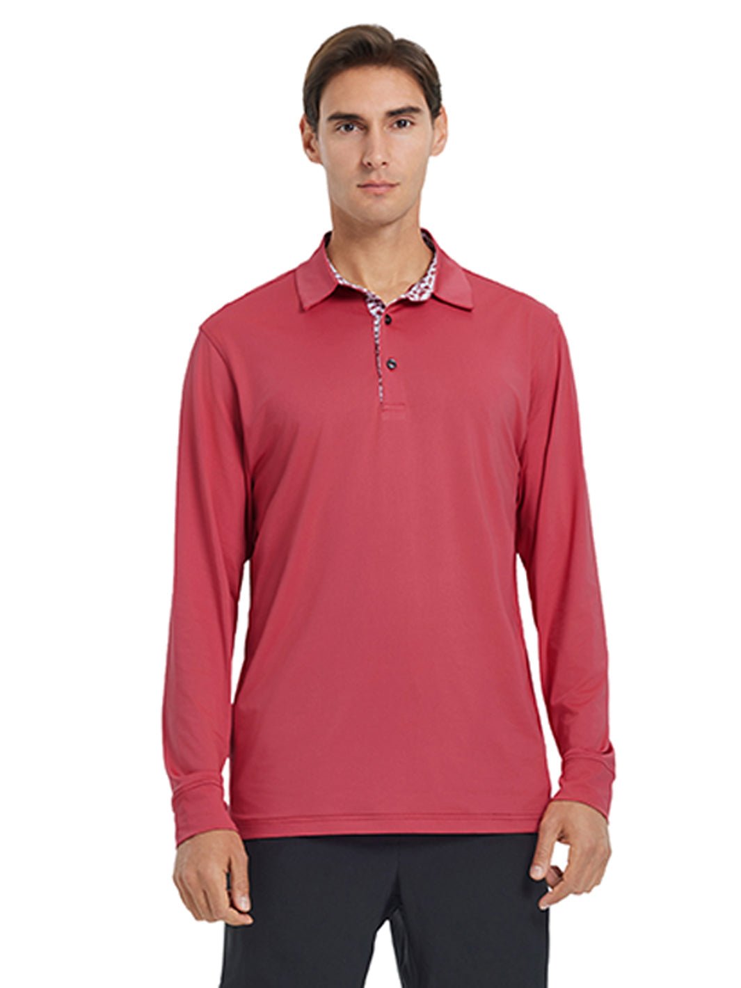 Designed Collared Long Sleeve Golf Polo-CRANBERRY