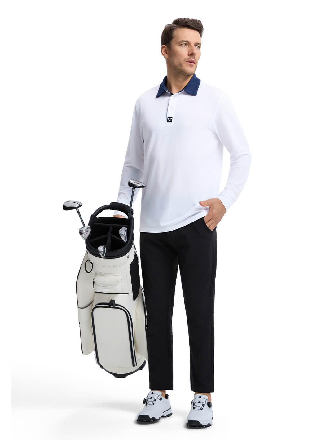 Tech Pique Long Sleeve Golf Shirt For Men-White