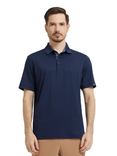 Designed Collared Solid Performance Polo-NAVY