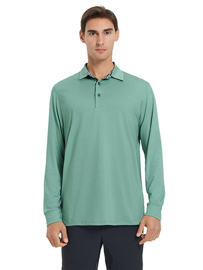 Designed Collared Long Sleeve Golf Polo-BERYL GREEN