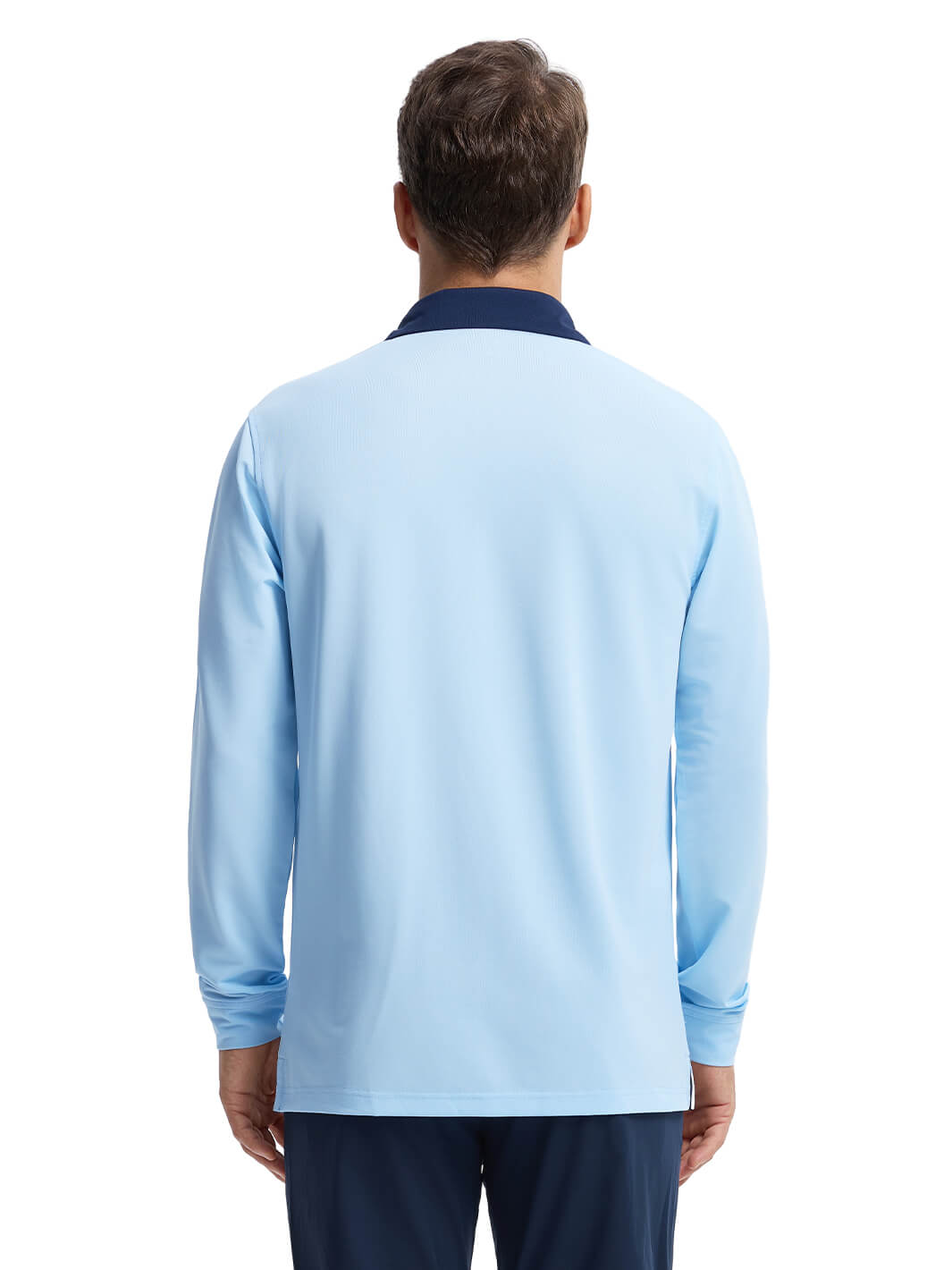 Tech Pique Long Sleeve Golf Shirt For Men-Sky Blue