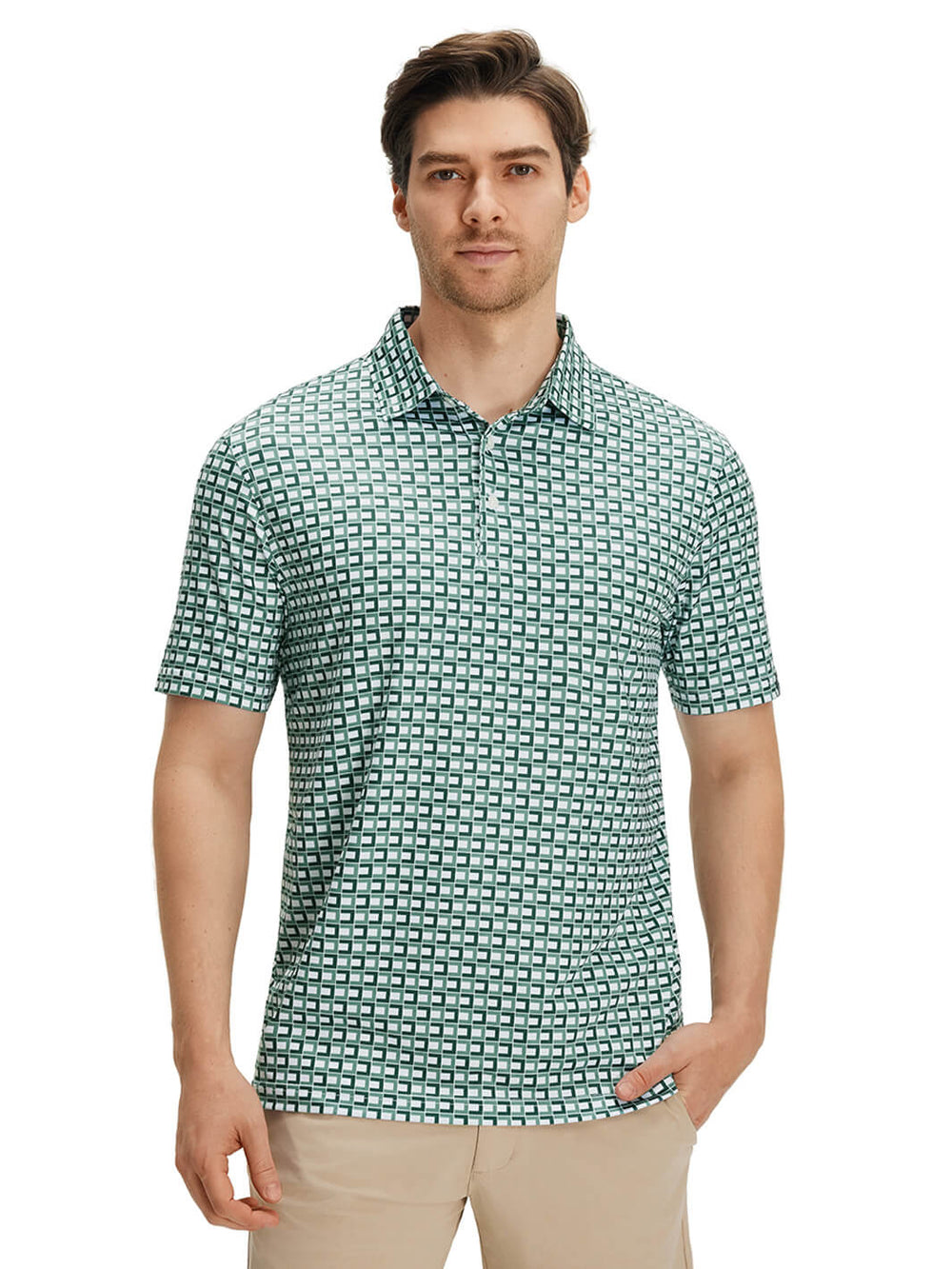 Print Performance Golf Shirt For Men-Jade