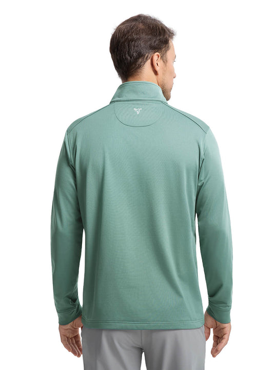 Solid Performance Fleece Golf Quarter Zip For Men-Silver Pine