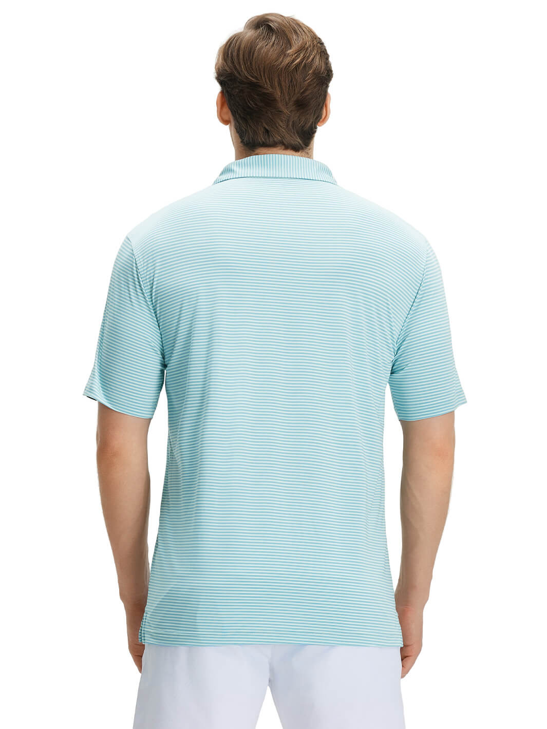 Striped Performance Golf Shirt For Men-Green Maritime Blue