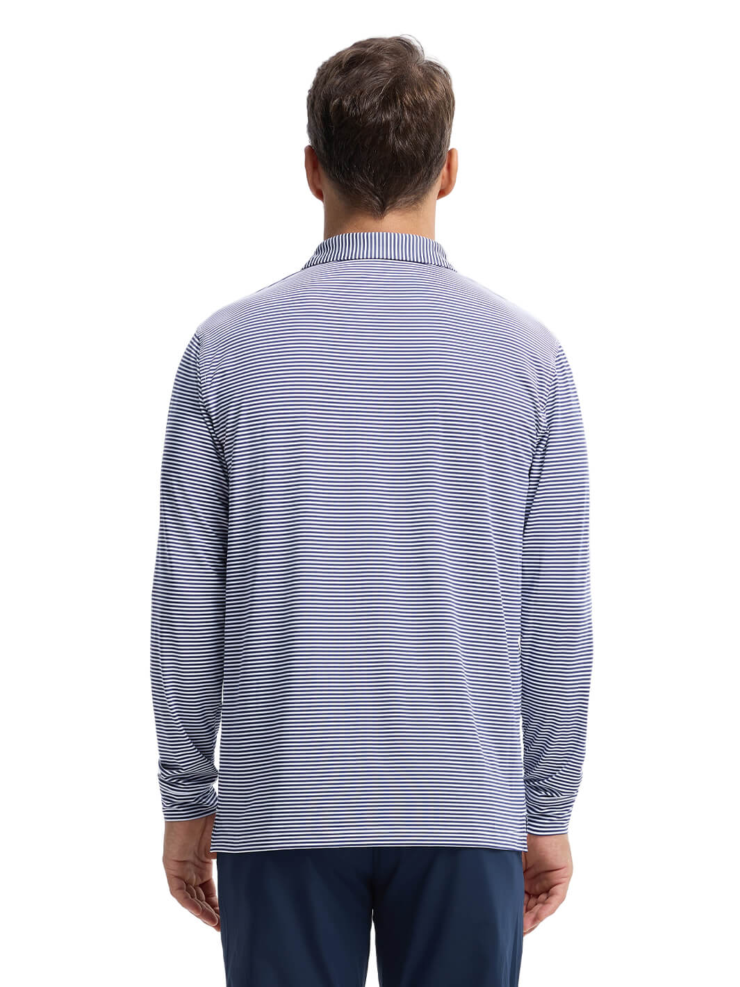 Striped Long Sleeve Golf Shirt For Men-Navy