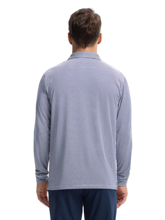 Striped Long Sleeve Golf Shirt For Men-Navy