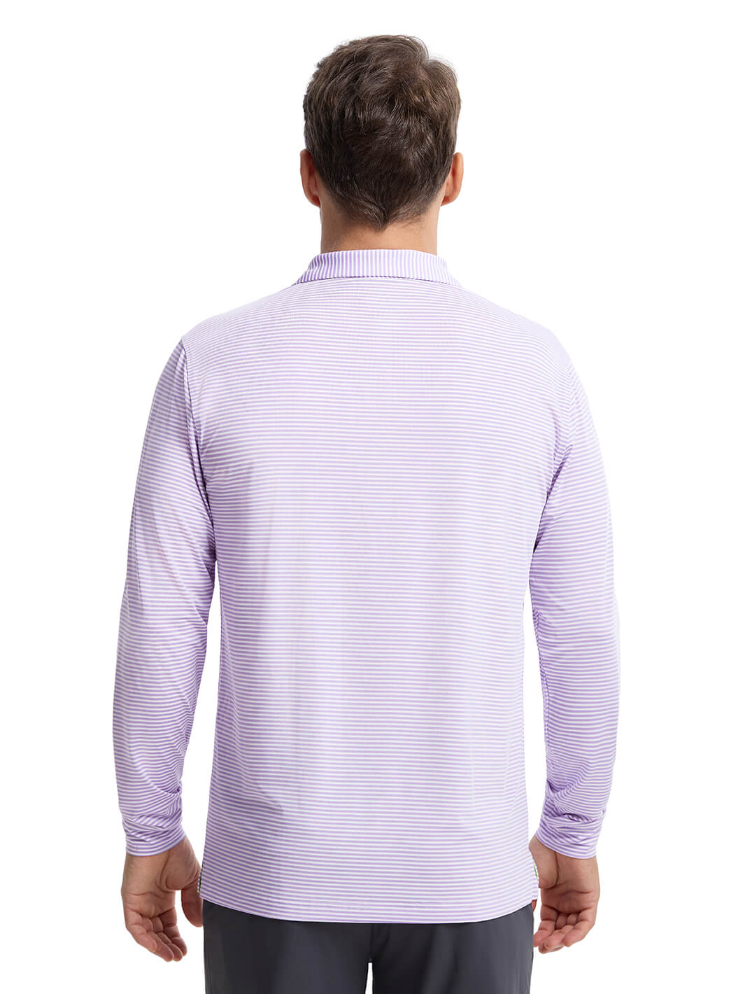 Striped Long Sleeve Golf Shirt For Men-Lavender White