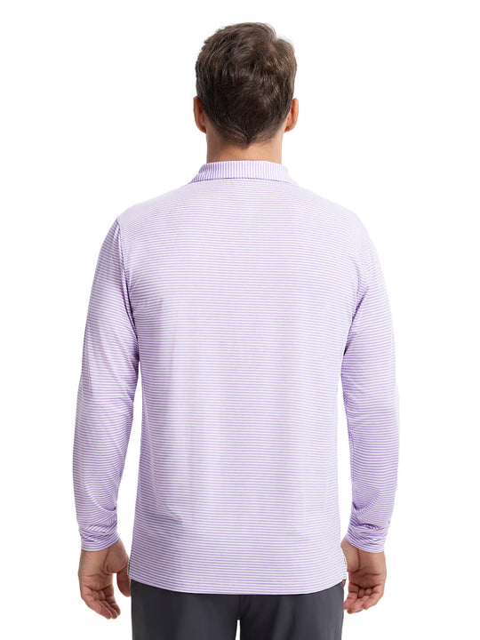 Striped Long Sleeve Golf Shirt For Men-Lavender White