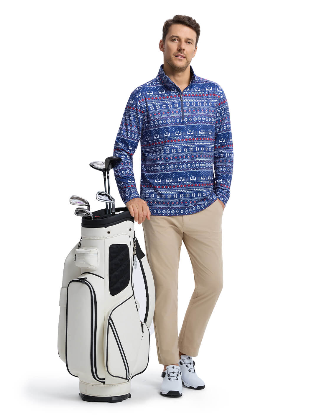 Print Performance Golf Quarter Zip For Men-Christmas