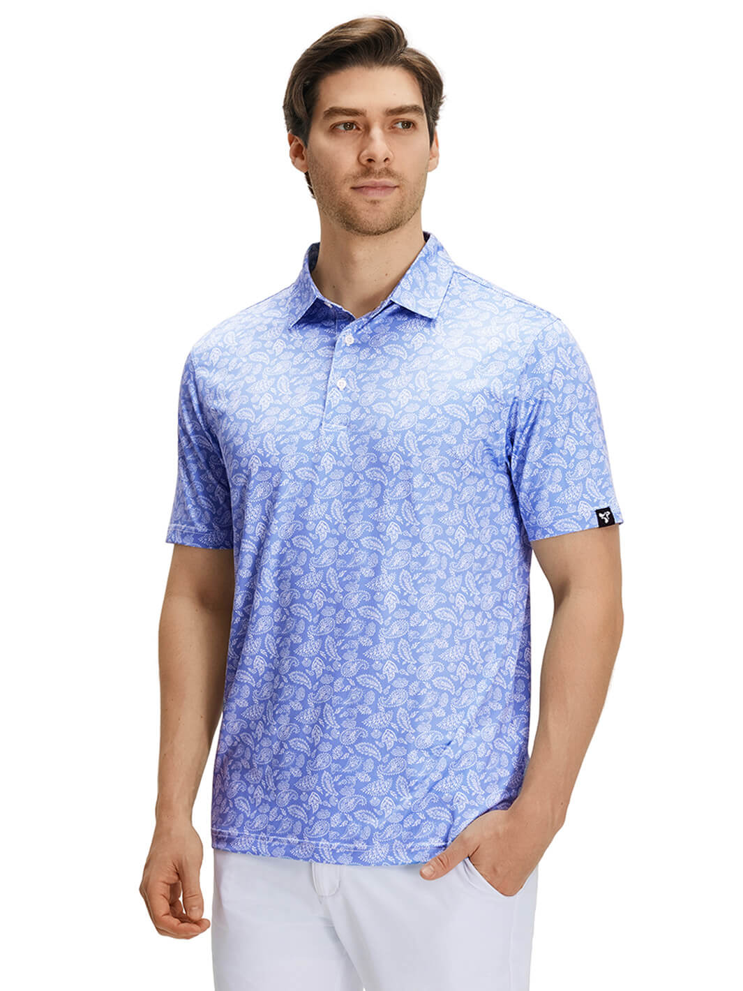 Print Performance Golf Shirt For Men-Misty Blue Paisley