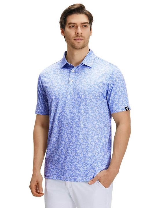 Print Performance Golf Shirt For Men-Misty Blue Paisley