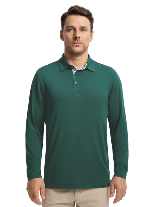 Designed Collared Long Sleeve Golf Shirt For Men-Nordic Pine Green