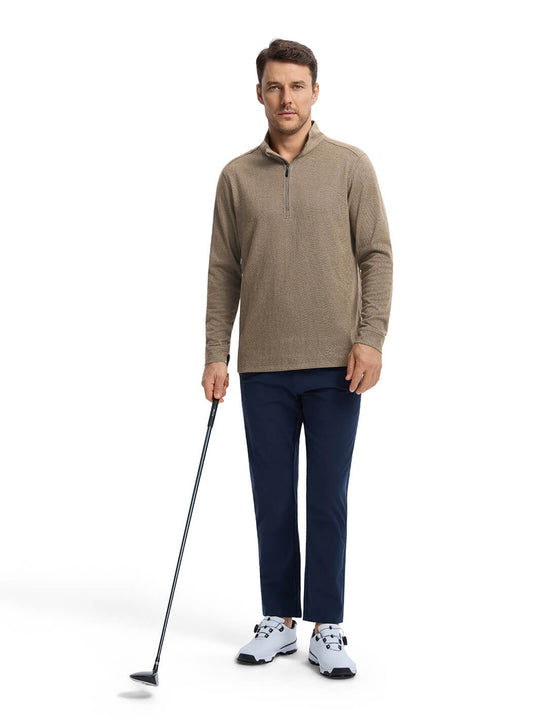 Herringbone Performance Golf Quarter Zip For Men-Caramel