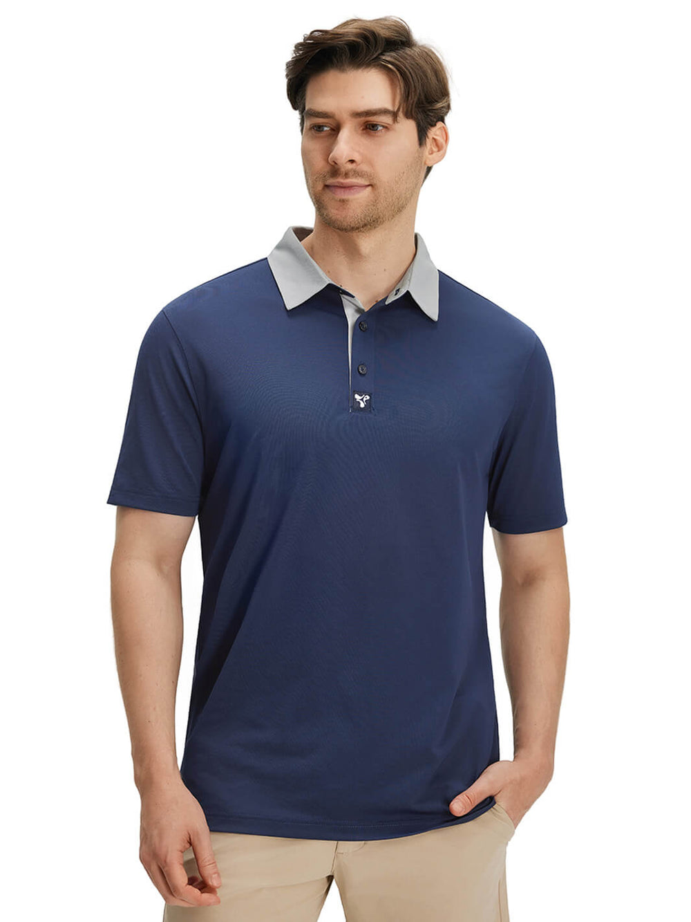 Tech Pique Performance Golf Shirt For Men-Navy