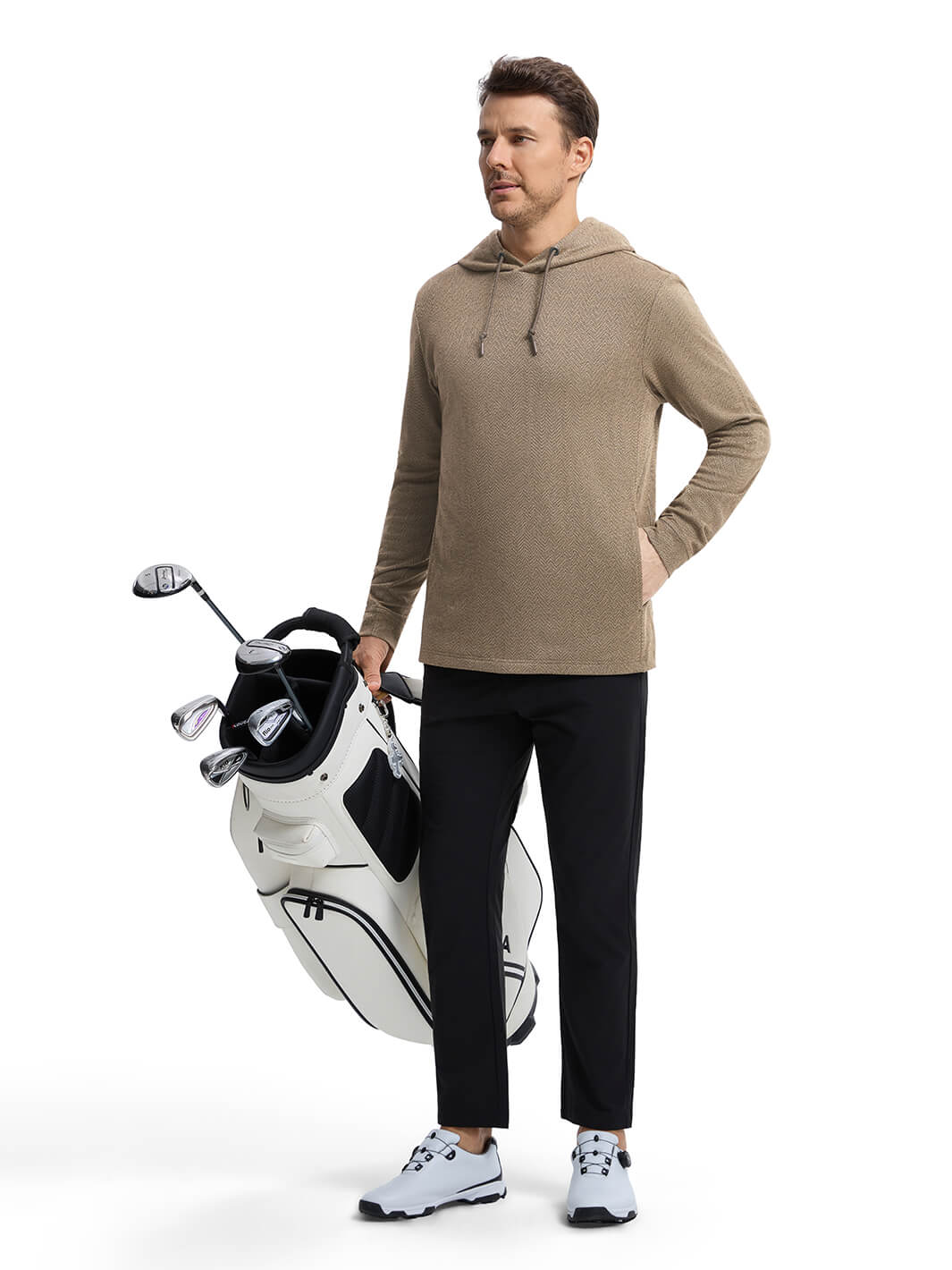 Herringbone Performance Golf Hoodie For Men-Caramel