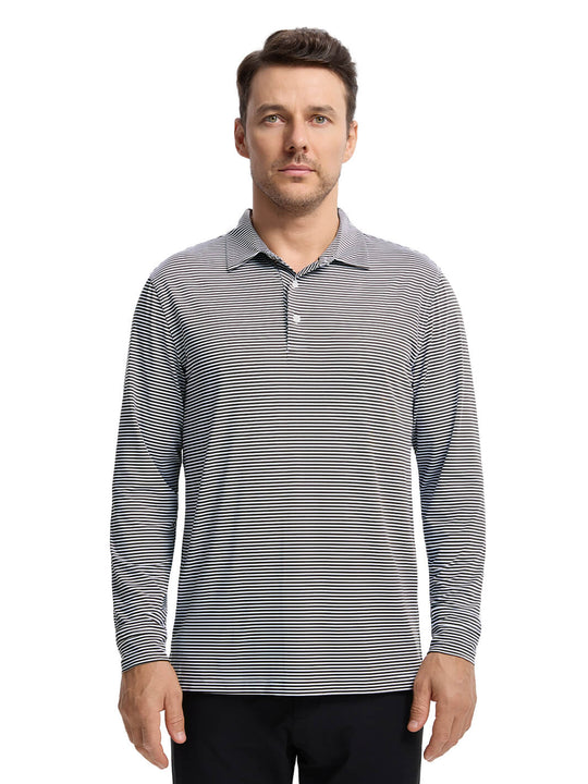 Striped Long Sleeve Golf Shirt For Men-Black