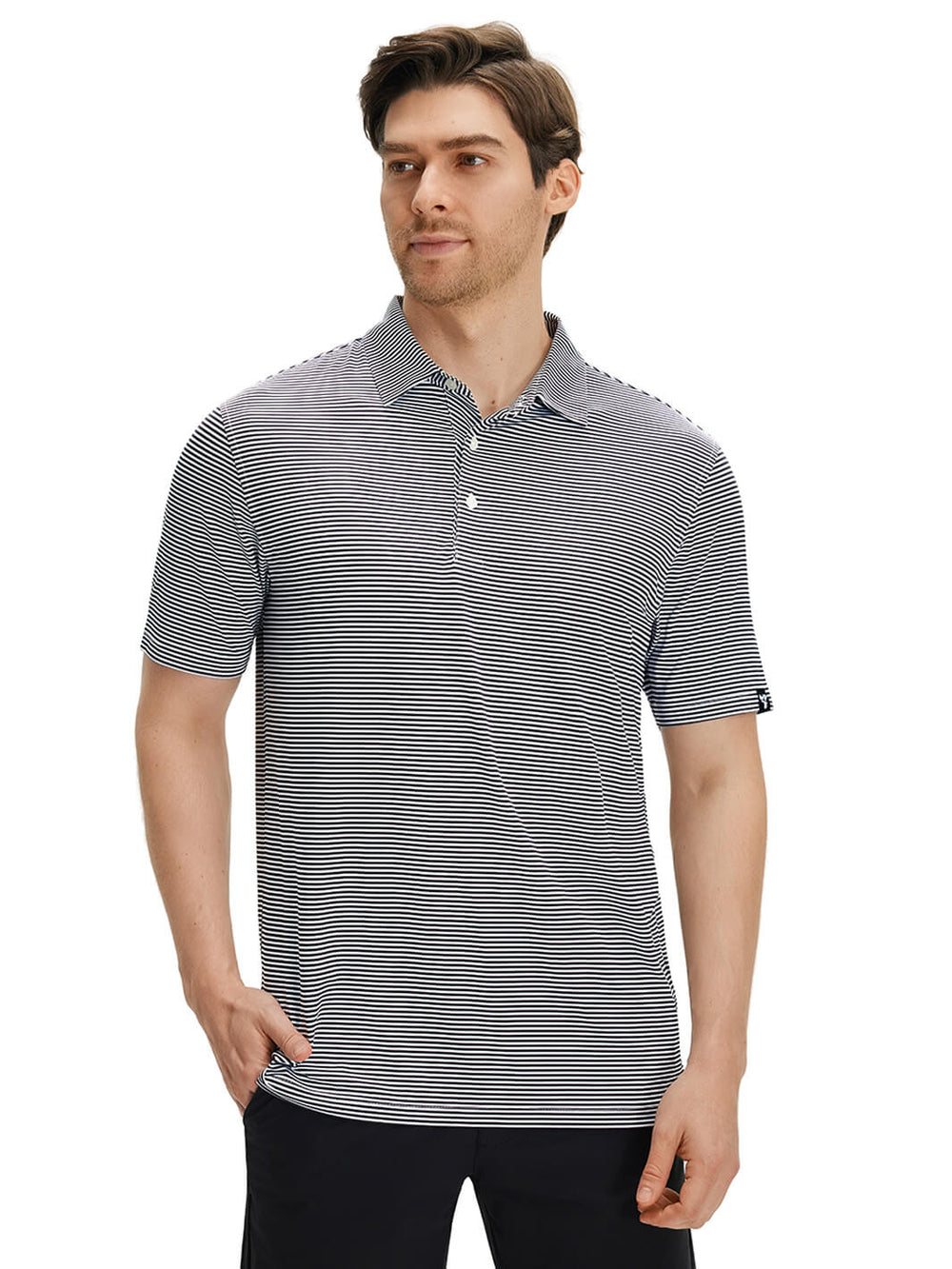 Striped Performance Golf Shirt For Men-Black