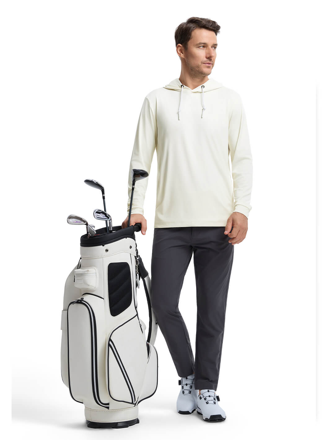 Solid Performance Golf Hoodie For Men-Cream