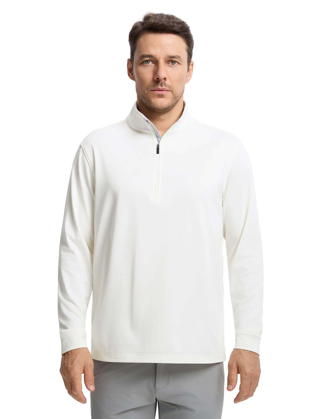 Solid Performance Fleece Golf Quarter Zip For Men-Cloud Dancer