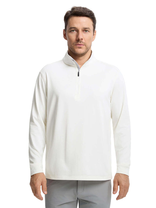 Solid Performance Fleece Golf Quarter Zip For Men-Cloud Dancer