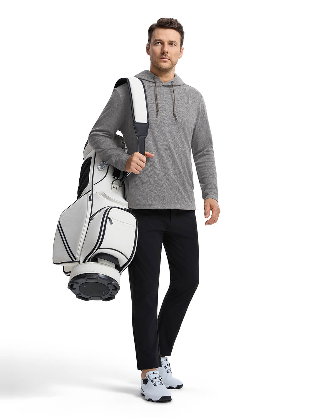 Herringbone Performance Golf Hoodie For Men-Mocha