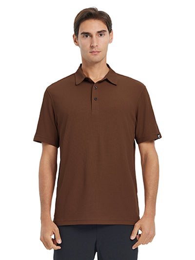 Waffle Jacquard Performance Polo-BROWN