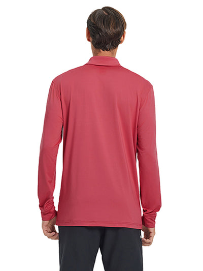 Designed Collared Long Sleeve Golf Polo-CRANBERRY