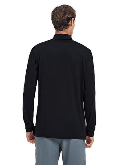 Designed Collared Long Sleeve Golf Polo-BLACK