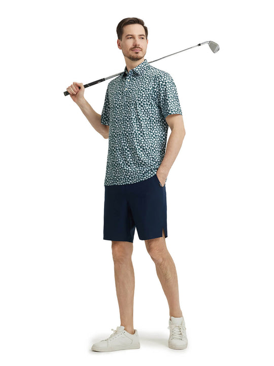 Men's Print Performance Polo-GREEN CORAL SEA