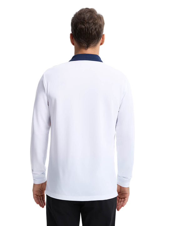 Tech Pique Long Sleeve Golf Shirt For Men-White