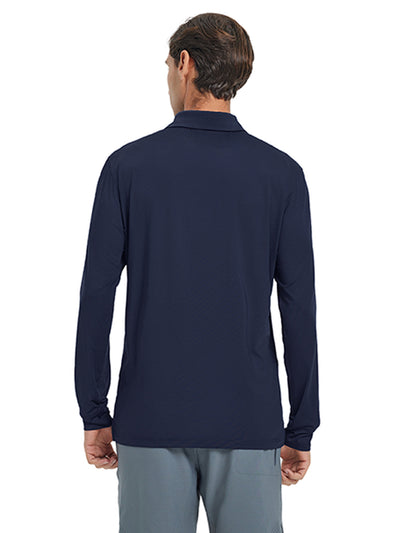 Designed Collared Long Sleeve Golf Polo-NAVY