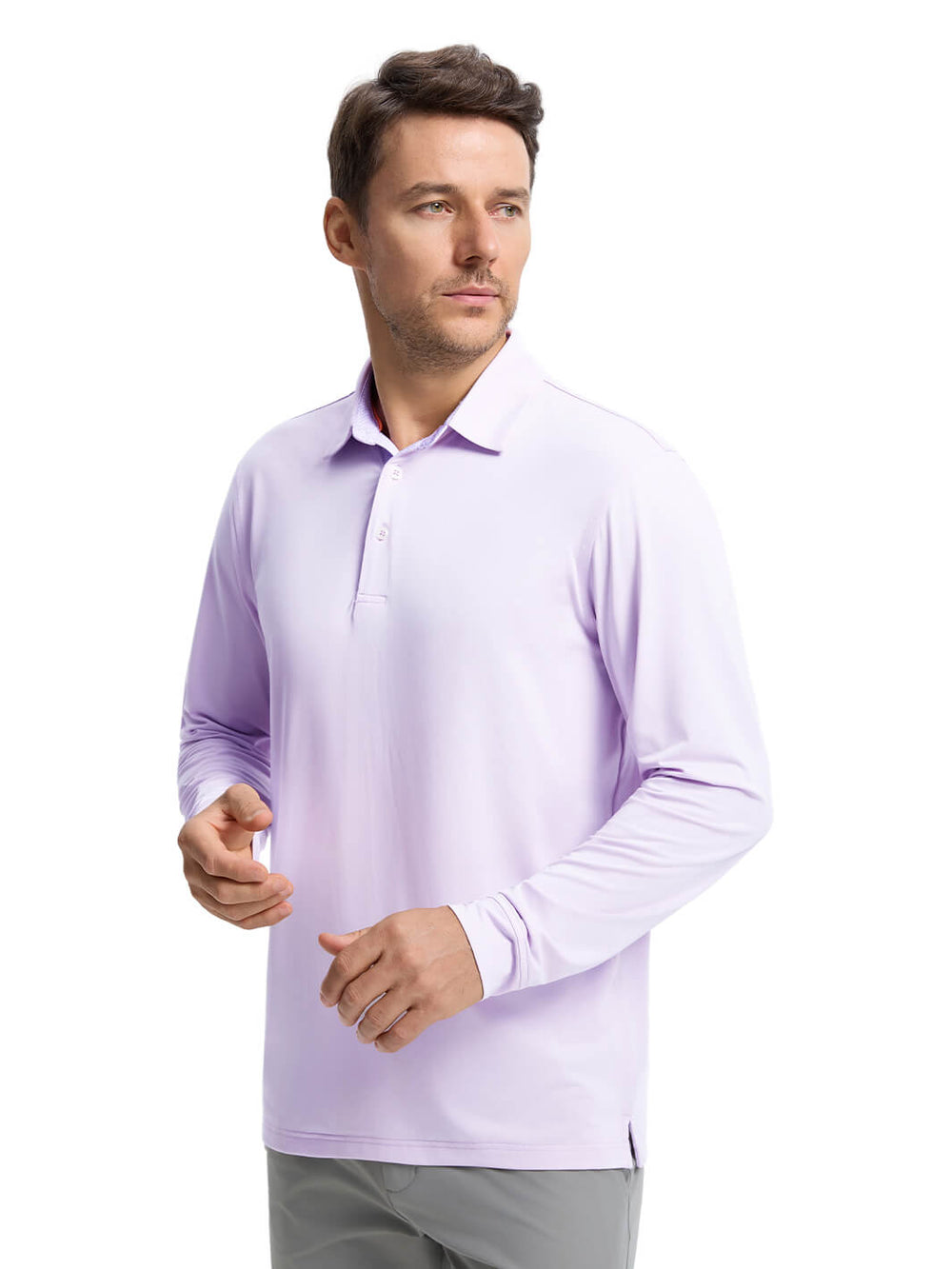 Designed Collared Long Sleeve Golf Shirt For Men-Purple Petals